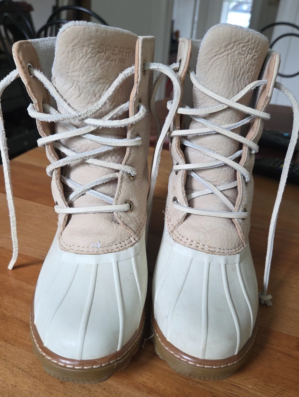 Sperry  Cream and Tan Lace-Up Duck Boots